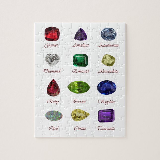 Birthstone Chart, Gemstones Chart, 12 månader Pussel (Vertikal)