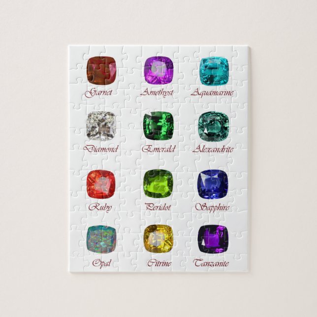 Birthstone Chart, Gemstones Chart, 12 månader Pussel (Vertikal)