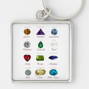 Birthstone-diagram Fyrkantig Silverfärgad Nyckelring
