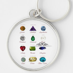Birthstone-diagram Rund Silverfärgad Nyckelring