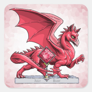 Birthstone Dragon i juli: Ruby Fyrkantigt Klistermärke