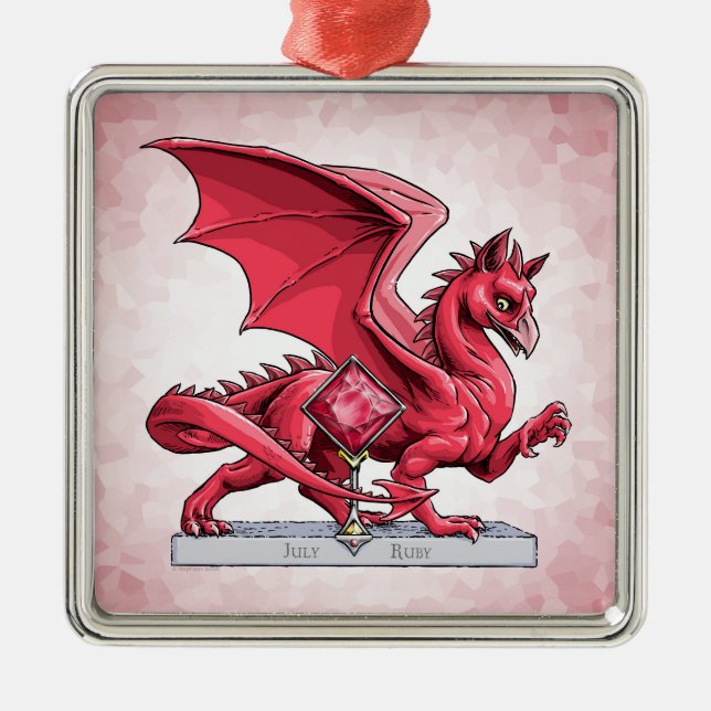 Birthstone Dragon i juli: Ruby Julgransprydnad Metall (Framsidan)