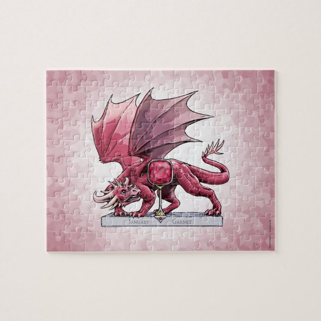 Birthstone Dragon - Januari Garnet Jigszle Puzzle Pussel (Horisontell)