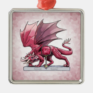 Birthstone Dragon - januari Garnet Julgransprydnad Metall