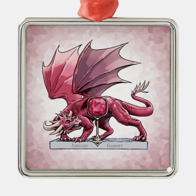 Birthstone Dragon - januari Garnet Julgransprydnad Metall (Framsidan)