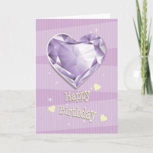 Birthstone Februari Lila Amethyst Heart Birthday Kort