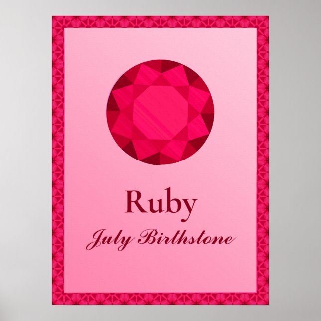 Birthstone Illustration för juli - Ruby Poster (Framsidan)