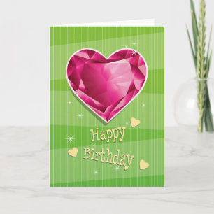 Birthstone Jul Red Ruby Heart Birthday Kort