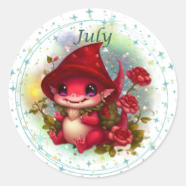 Birthstone juli Ruby Dragon Sticker Runt Klistermärke