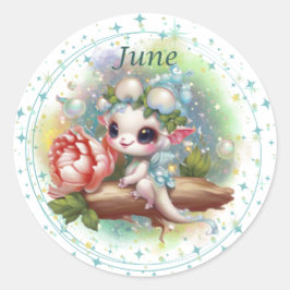 Birthstone June Pearl Dragon Sticker Runt Klistermärke