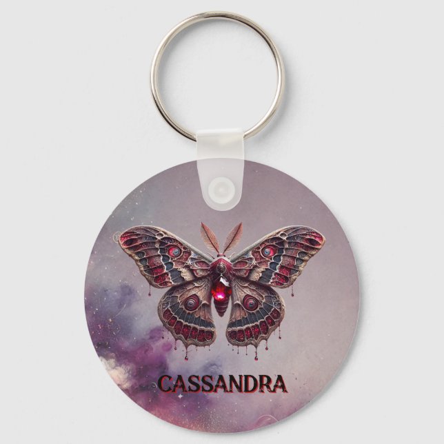 Birthstone Keychain - Ruby Moth Design Nyckelring (Framsida)