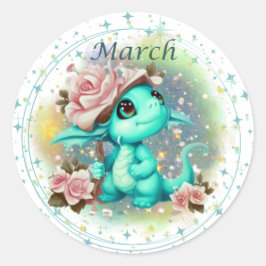 Birthstone March Aquamarine Dragon Sticker Runt Klistermärke