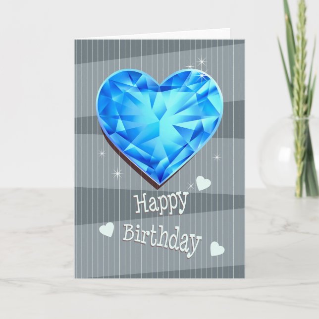 Birthstone March Blue Aquamarine Heart Birthday Kort (Framsida)