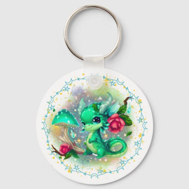 Birthstone May Emerald Dragon Keychain Nyckelring (Framsida)