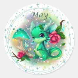 Birthstone May Emerald Dragon Sticker Runt Klistermärke