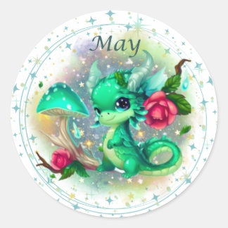 Birthstone May Emerald Dragon Sticker Runt Klistermärke