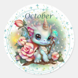 Birthstone oktober Opal Dragon Sticker Runt Klistermärke
