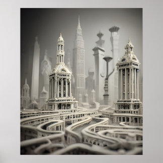 bisarr Abstrakt Grått Monochromatic Surreal City Poster
