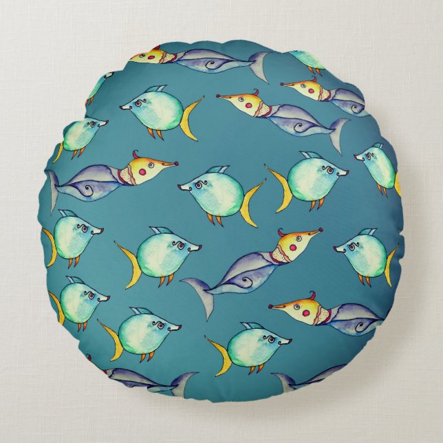 bisarr Fishes Rund Kudde (Framsidan)