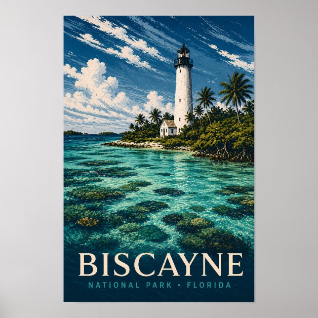 Biscayne National Park Florida Modern Träsnitt Poster (Framsidan)