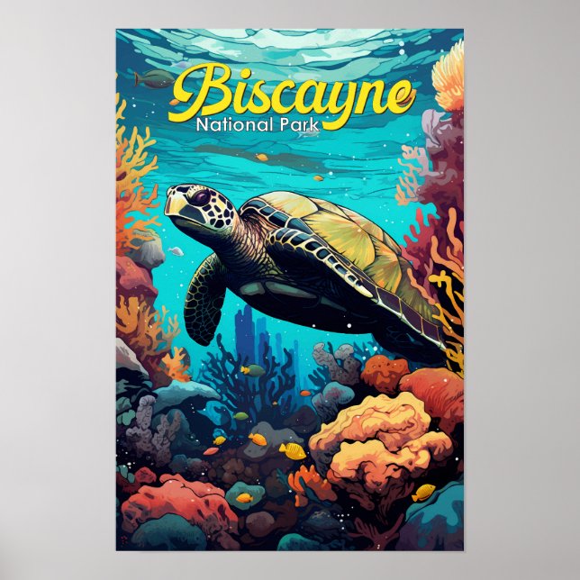 Biscayne National Park Sköldpaddsillustration Retr Poster (Framsidan)