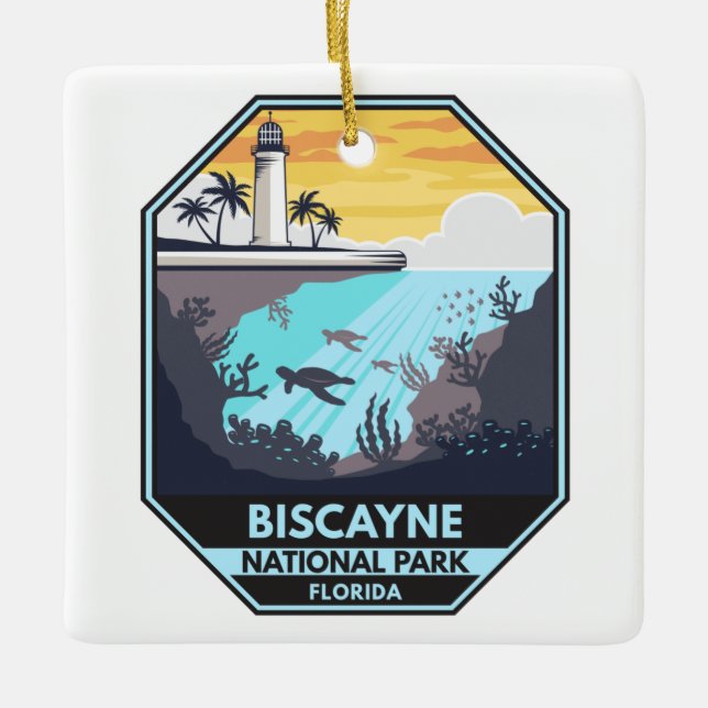 Biscayne nationalpark Florida Emblem Julgransprydnad Keramik (Framsida)
