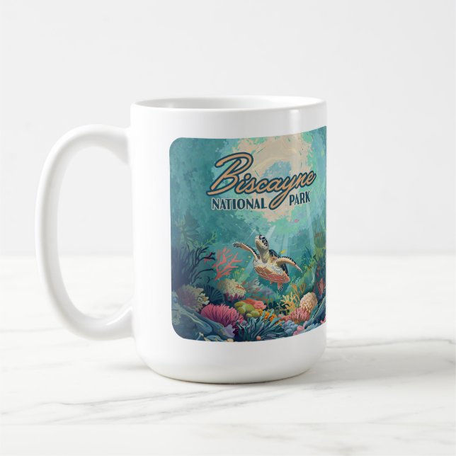 Biscayne nationalpark Florida Turtle Coral Retro Kaffemugg (Vänster)