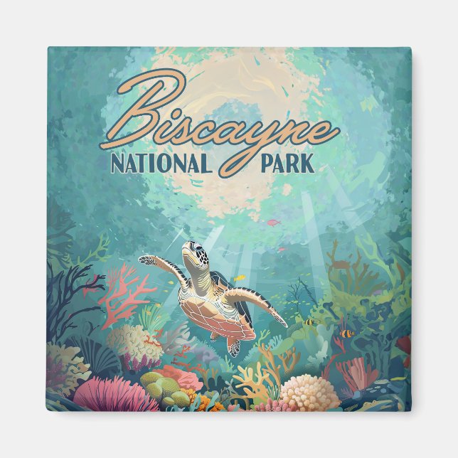 Biscayne nationalpark Florida Turtle Coral Retro Magnet (Framsidan)