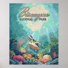 Biscayne nationalpark Florida Turtle Coral Retro Poster