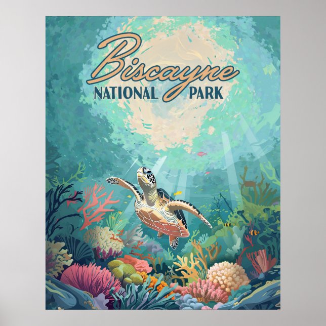 Biscayne nationalpark Florida Turtle Coral Retro Poster (Framsidan)