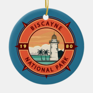 Biscayne nationalpark Retro Compass Emblem Julgransprydnad Keramik