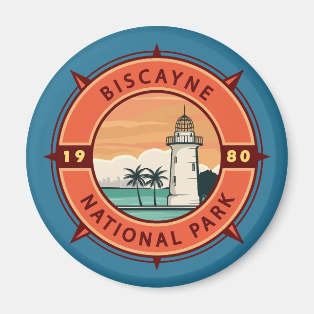 Biscayne nationalpark Retro Compass Emblem Magnet (Framsidan)