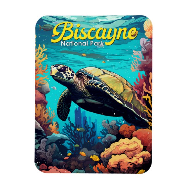 Biscayne nationalpark Turtle Illustration Retro Magnet (Vertikal)
