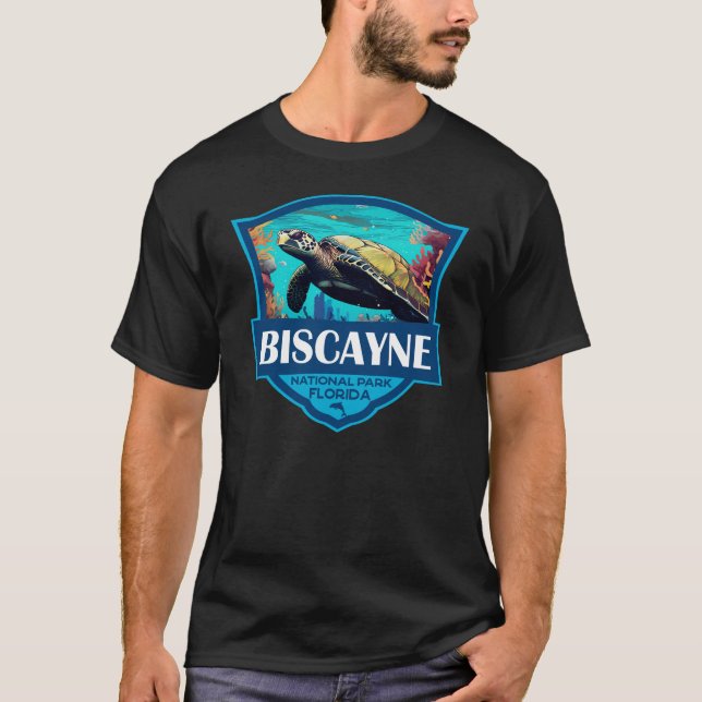 Biscayne nationalpark Turtle Illustration Retro T Shirt (Framsida)