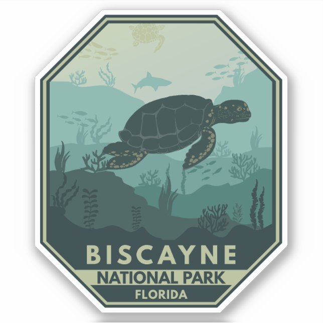 Biscayne nationalpark Turtle Retro Emblem Klistermärken (Framsida)