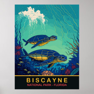 Biscayne, Sköldpaddor Under Vatten, Florida, Resa Poster
