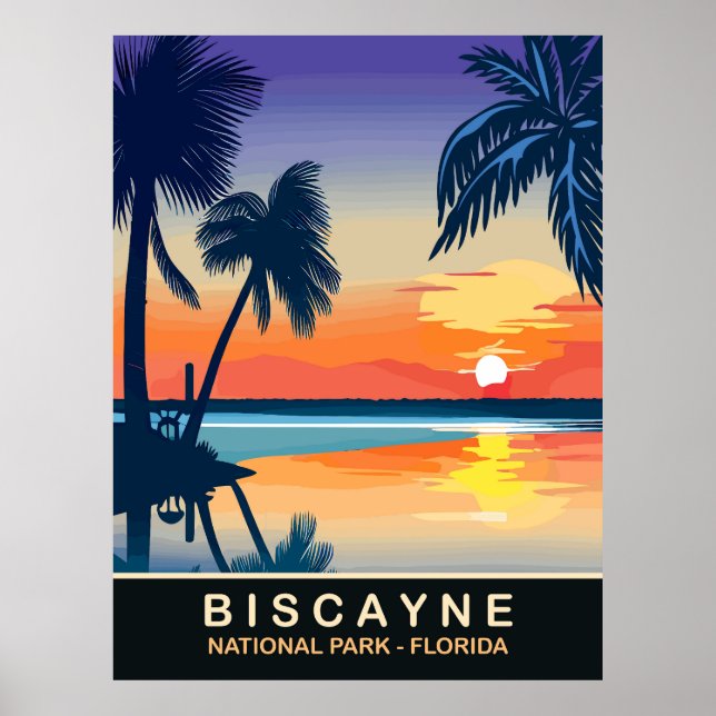 Biscayne, Sommar solnedgång i Florida, Resa Poster (Framsidan)