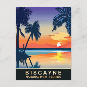 Biscayne, sommar solnedgång i Florida, Resa Vykort