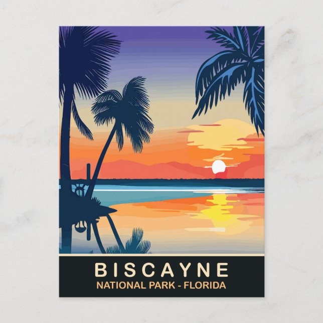Biscayne, sommar solnedgång i Florida, Resa Vykort (Framsida)