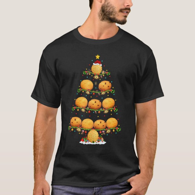 Biscuit   Lights Xmas Santa Biscuit Christmas Tree T Shirt (Framsida)