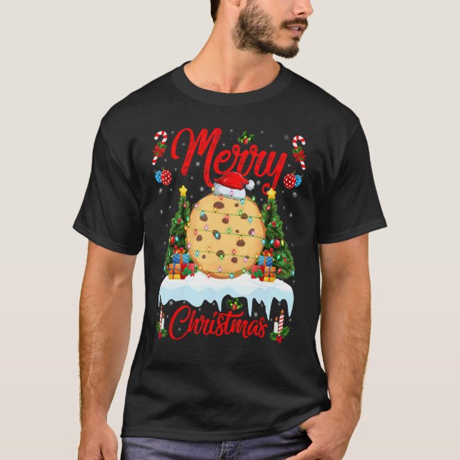 Biscuit   Lights Xmas Tree Santa Biscuit Christmas T Shirt (Framsida)