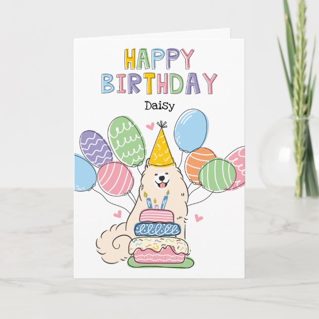 Biscuit Samoyed Hund Grattis på födelsedagen Card Kort (Framsida)
