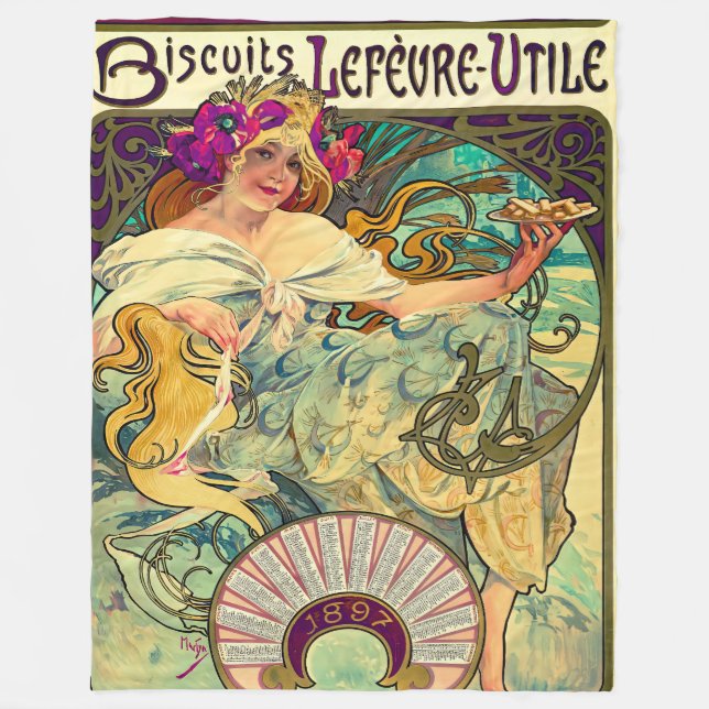 Biscuits Lefevre-Utile av Alphonse Mucha (1896) Fleecefilt (Framsidan)