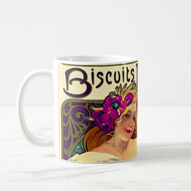 Biscuits Lefevre-Utile av Alphonse Mucha (1896) Kaffemugg (Vänster)