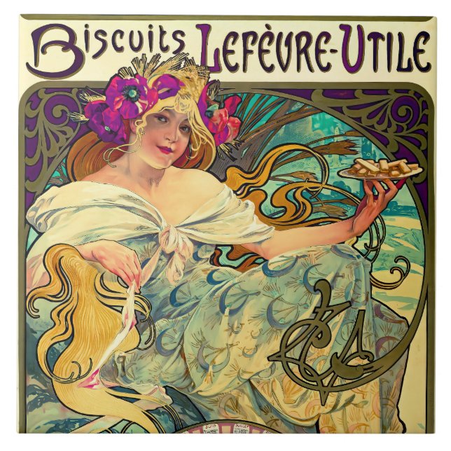Biscuits Lefevre-Utile av Alphonse Mucha (1896) Kakelplatta (Framsidan)