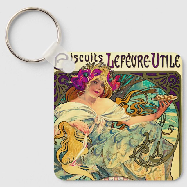 Biscuits Lefevre-Utile av Alphonse Mucha (1896) Nyckelring (Framsida)
