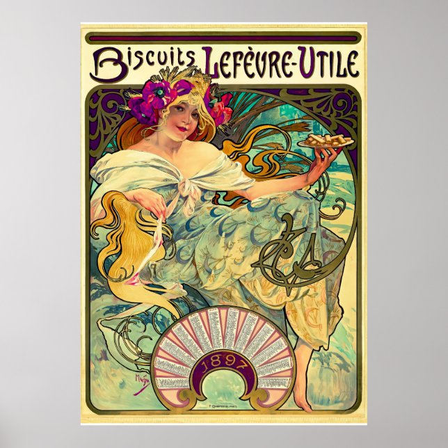 Biscuits Lefevre-Utile av Alphonse Mucha (1896) Poster (Framsidan)