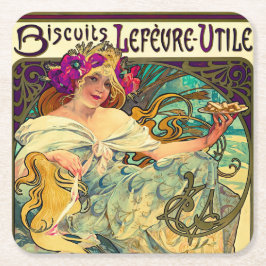 Biscuits Lefevre-Utile av Alphonse Mucha (1896) Underlägg Papper Kvadrat