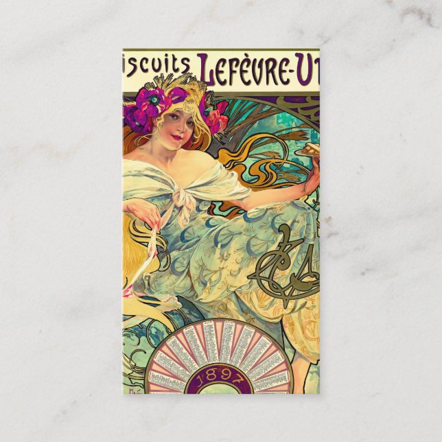 Biscuits Lefevre-Utile av Alphonse Mucha (1896) Visitkort (Framsida)