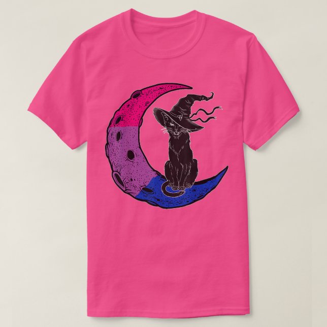 Biseual Måne Space Cat Witch Pride Halloween 572 T Shirt (Design framsida)